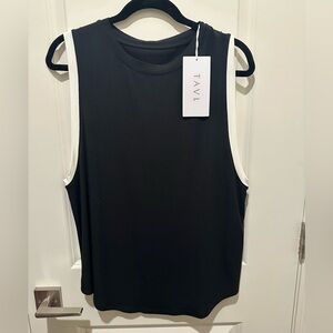 Tavli High Neck Muscle Tank Top with White Contrast Trim